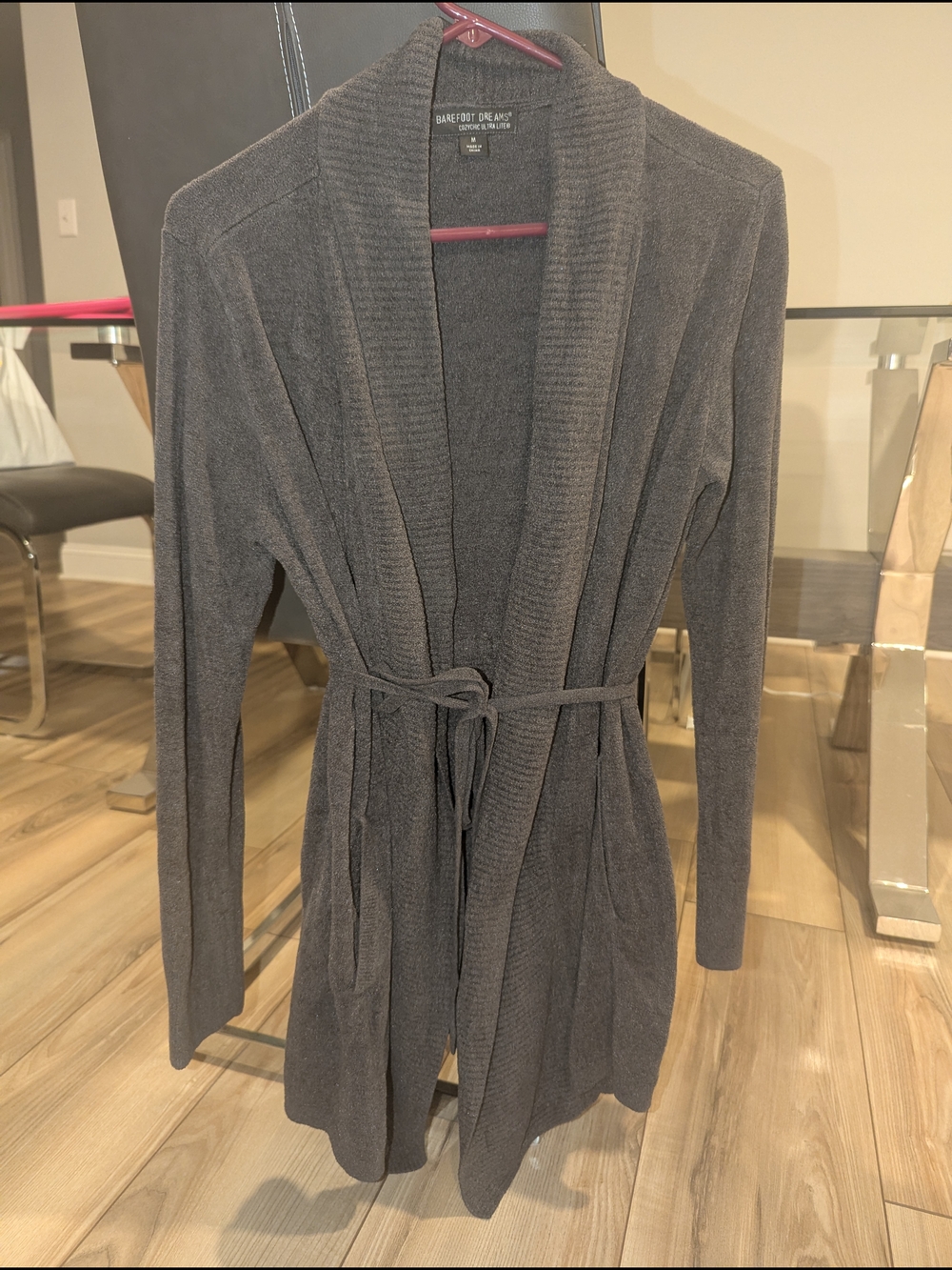 Barefoot Dreams Gray Belted Open-Front Women's Cardigan Sweater